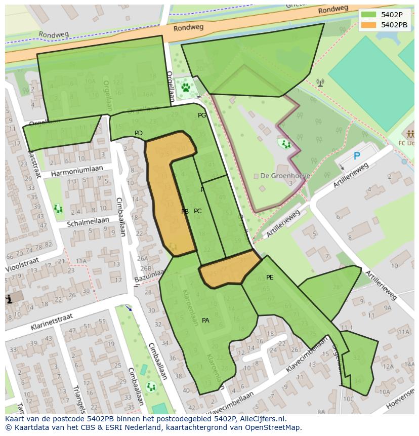 Afbeelding van het postcodegebied 5402 PB op de kaart.
