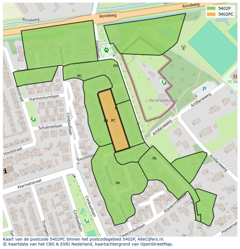 Afbeelding van het postcodegebied 5402 PC op de kaart.