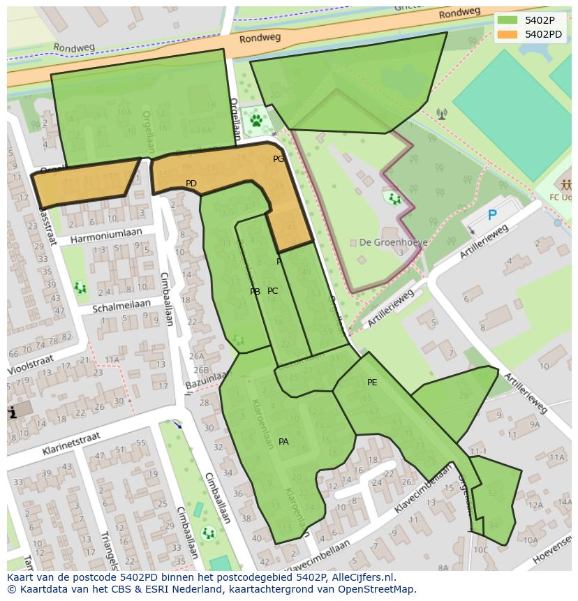 Afbeelding van het postcodegebied 5402 PD op de kaart.