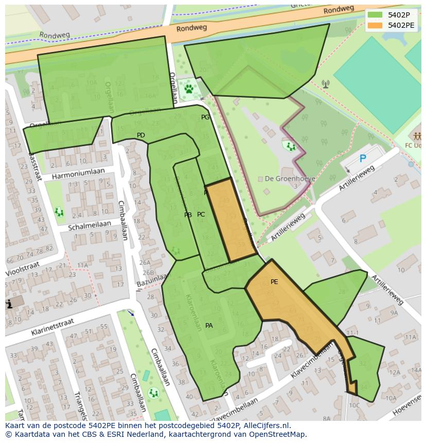 Afbeelding van het postcodegebied 5402 PE op de kaart.