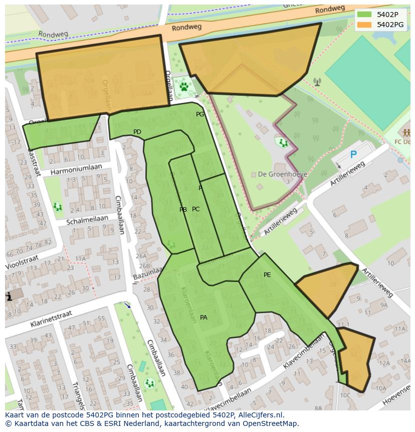 Afbeelding van het postcodegebied 5402 PG op de kaart.