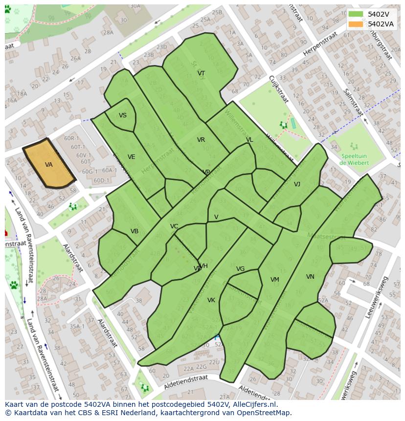 Afbeelding van het postcodegebied 5402 VA op de kaart.