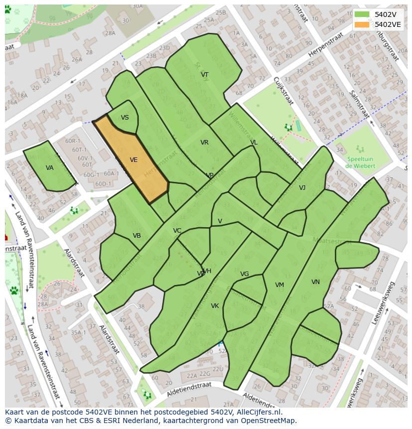 Afbeelding van het postcodegebied 5402 VE op de kaart.