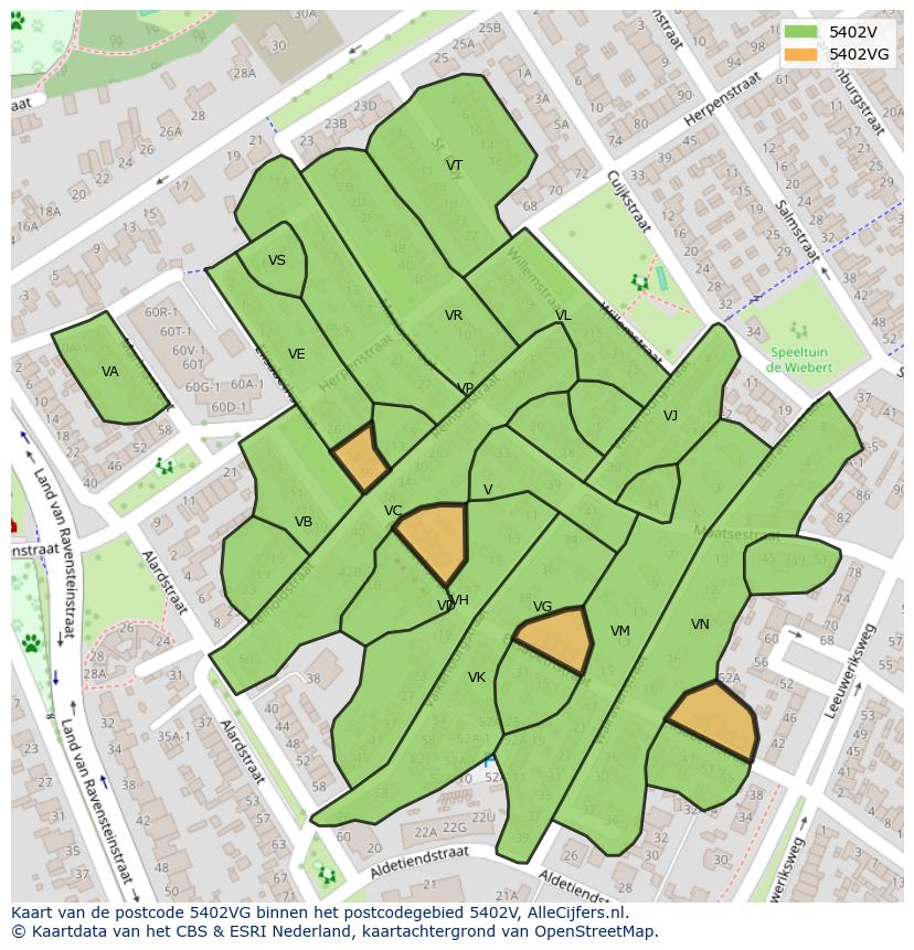 Afbeelding van het postcodegebied 5402 VG op de kaart.