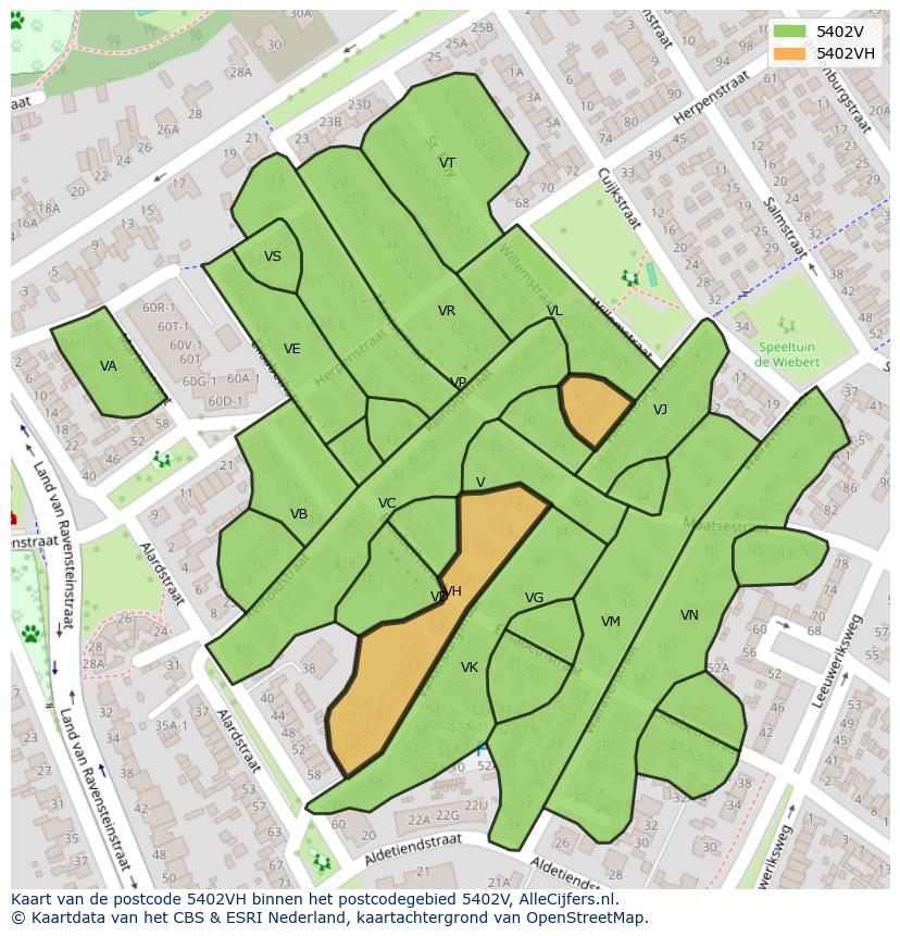 Afbeelding van het postcodegebied 5402 VH op de kaart.