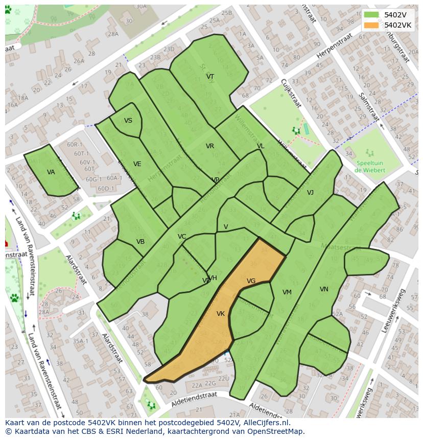 Afbeelding van het postcodegebied 5402 VK op de kaart.