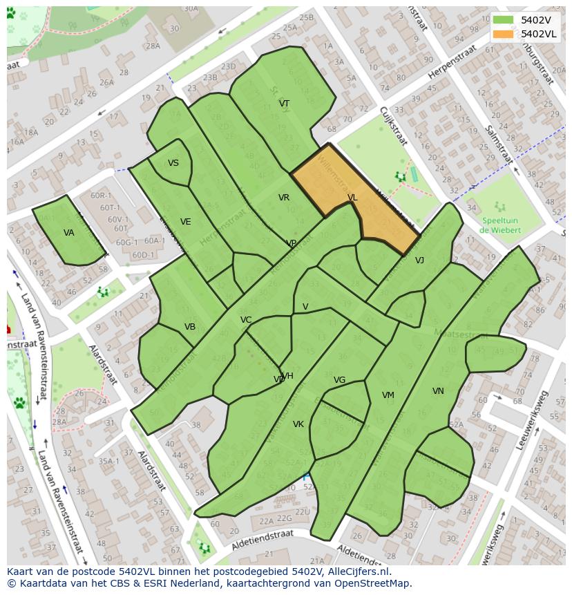Afbeelding van het postcodegebied 5402 VL op de kaart.