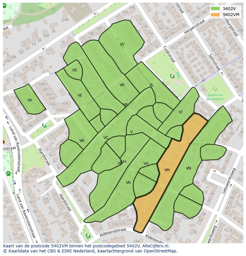Afbeelding van het postcodegebied 5402 VM op de kaart.