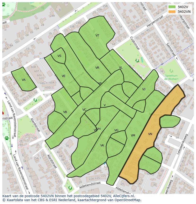 Afbeelding van het postcodegebied 5402 VN op de kaart.