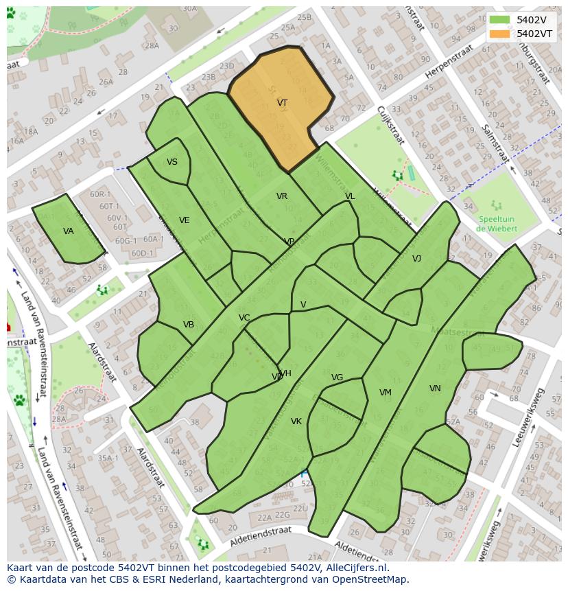 Afbeelding van het postcodegebied 5402 VT op de kaart.