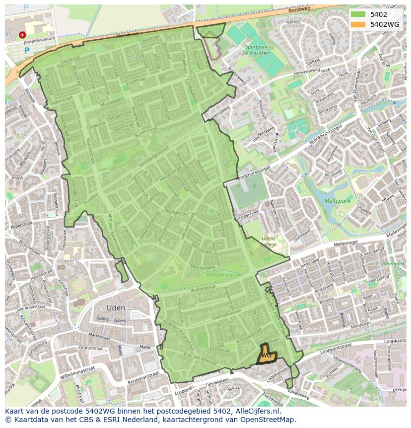 Afbeelding van het postcodegebied 5402 WG op de kaart.