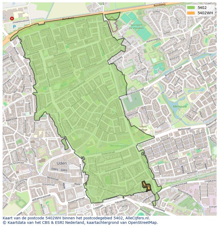 Afbeelding van het postcodegebied 5402 WH op de kaart.