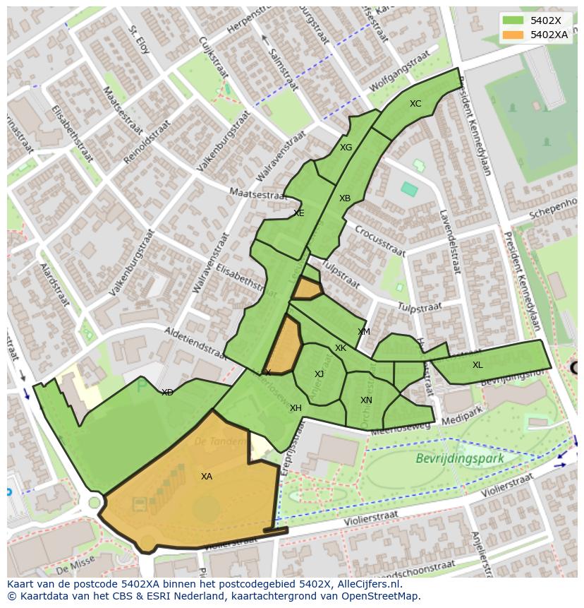 Afbeelding van het postcodegebied 5402 XA op de kaart.