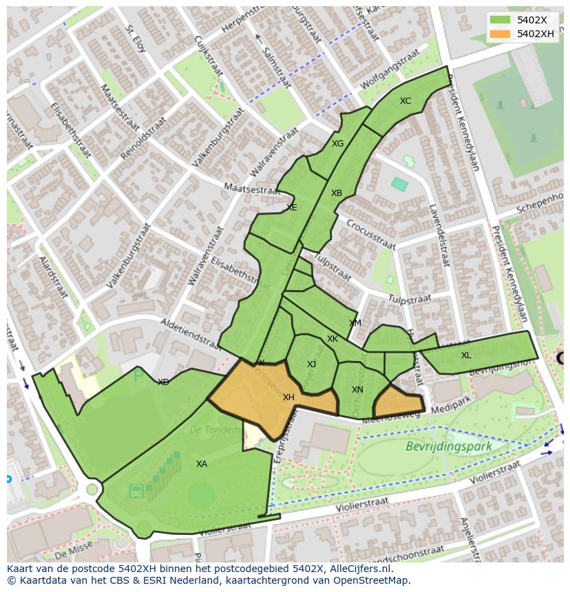 Afbeelding van het postcodegebied 5402 XH op de kaart.