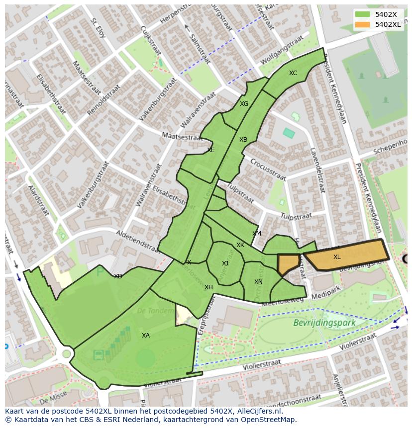 Afbeelding van het postcodegebied 5402 XL op de kaart.