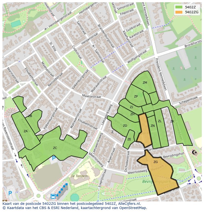 Afbeelding van het postcodegebied 5402 ZG op de kaart.