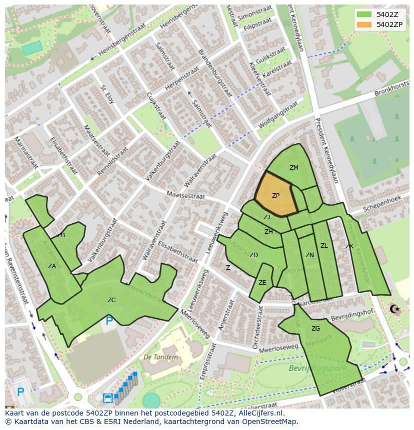 Afbeelding van het postcodegebied 5402 ZP op de kaart.