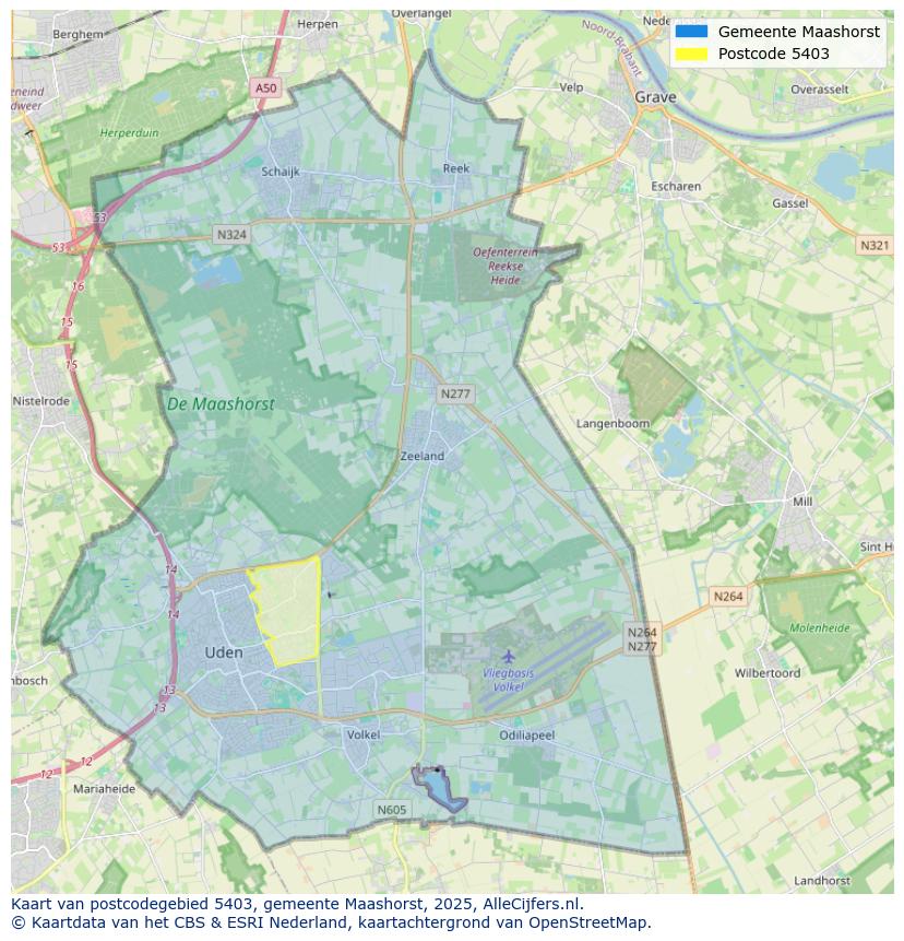 Afbeelding van het postcodegebied 5403 op de kaart.
