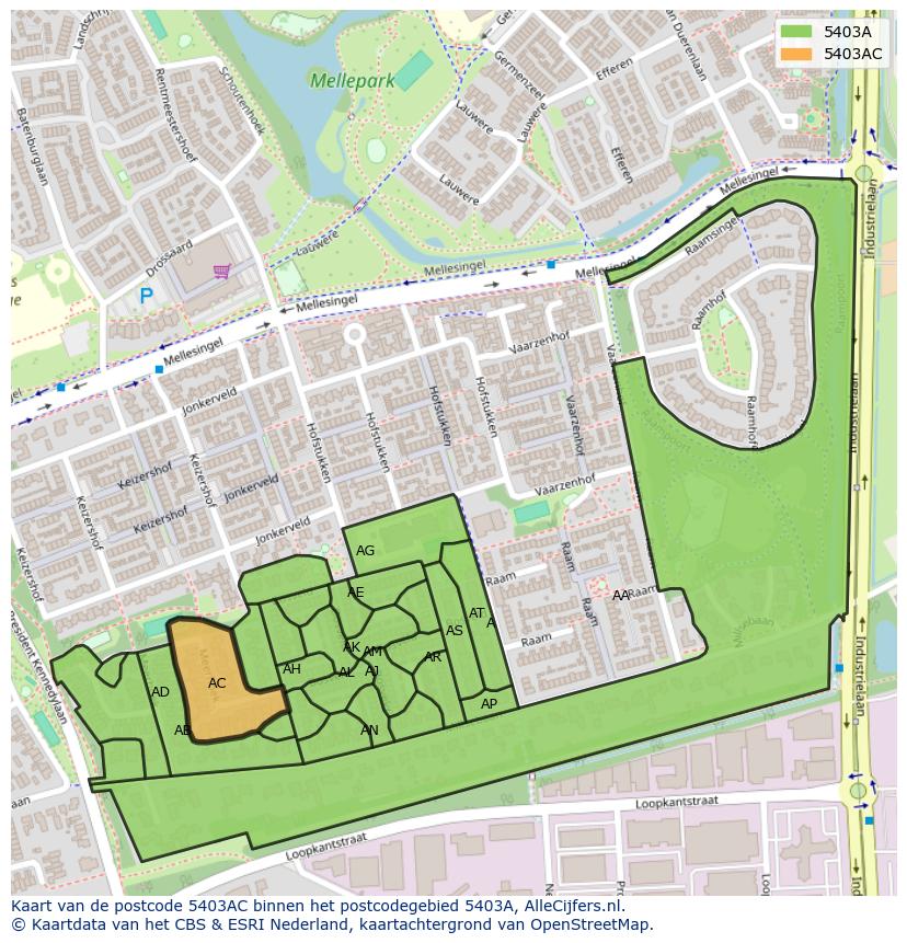 Afbeelding van het postcodegebied 5403 AC op de kaart.