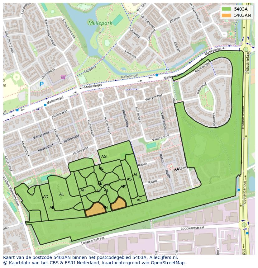Afbeelding van het postcodegebied 5403 AN op de kaart.