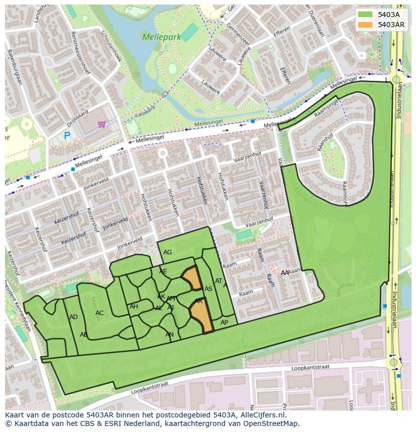 Afbeelding van het postcodegebied 5403 AR op de kaart.