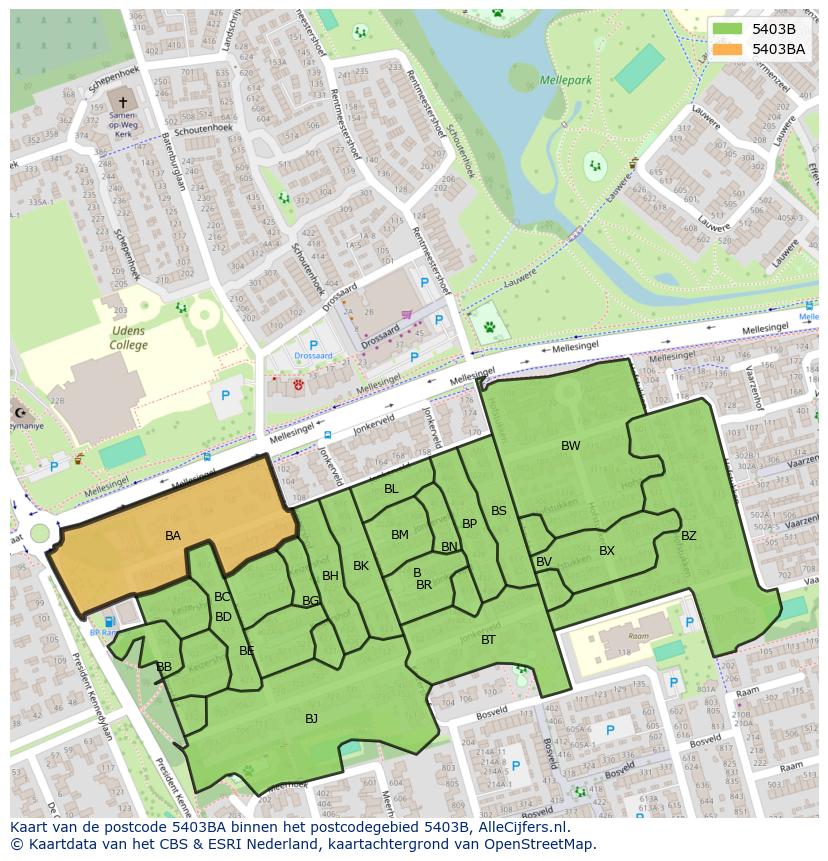 Afbeelding van het postcodegebied 5403 BA op de kaart.