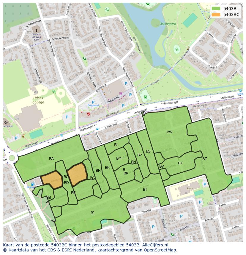 Afbeelding van het postcodegebied 5403 BC op de kaart.