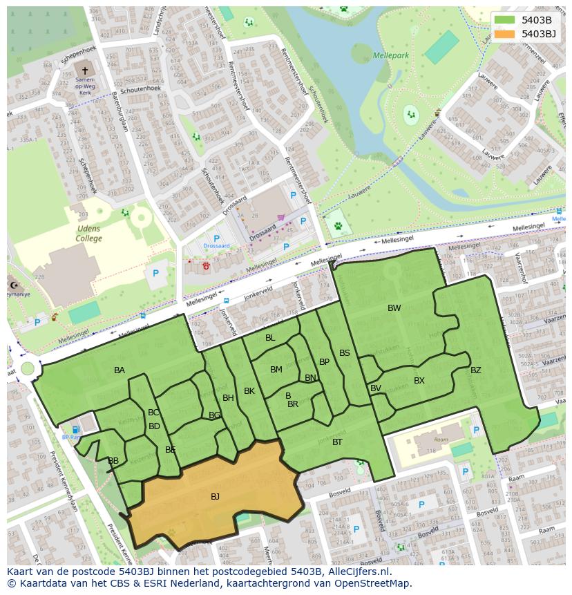 Afbeelding van het postcodegebied 5403 BJ op de kaart.