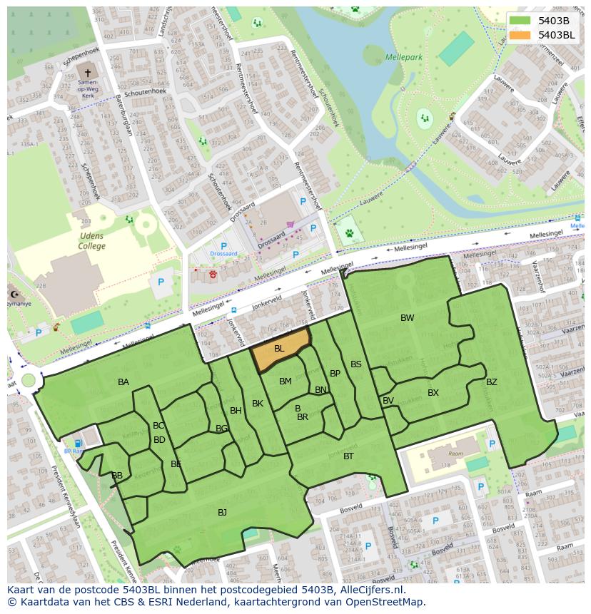 Afbeelding van het postcodegebied 5403 BL op de kaart.