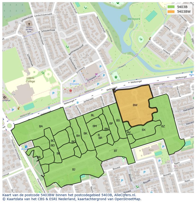 Afbeelding van het postcodegebied 5403 BW op de kaart.