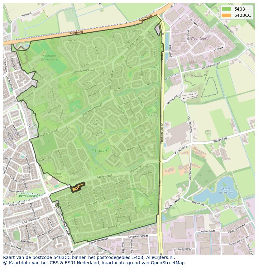 Afbeelding van het postcodegebied 5403 CC op de kaart.