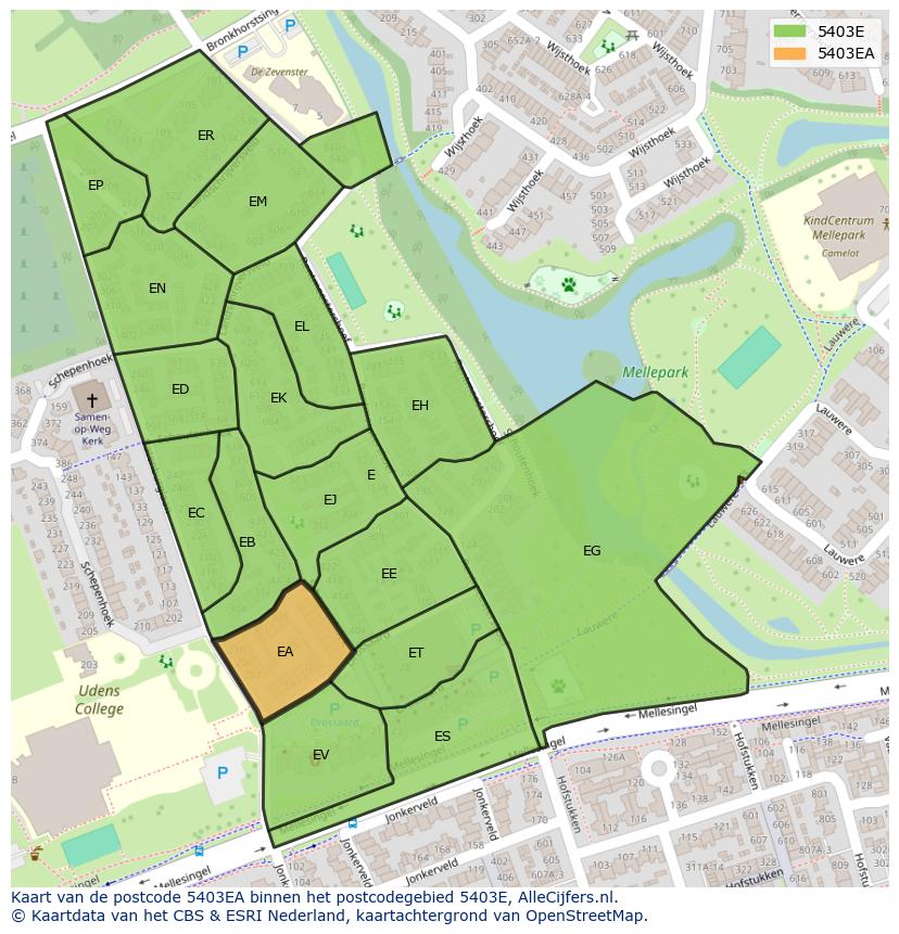 Afbeelding van het postcodegebied 5403 EA op de kaart.