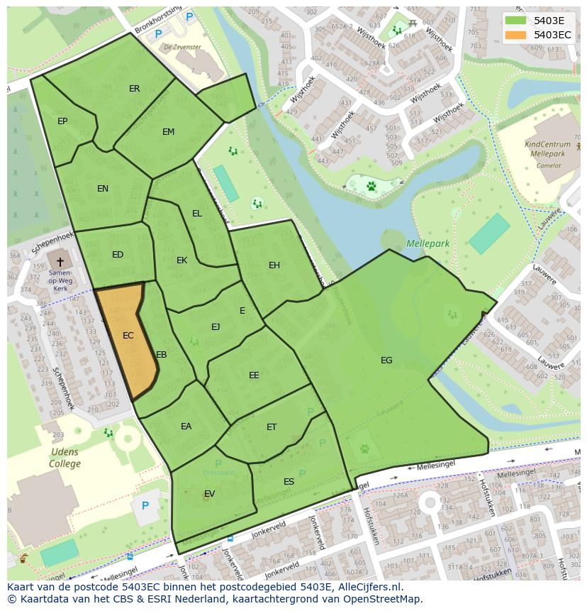 Afbeelding van het postcodegebied 5403 EC op de kaart.