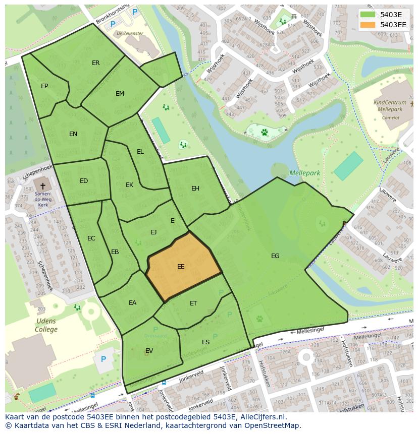 Afbeelding van het postcodegebied 5403 EE op de kaart.