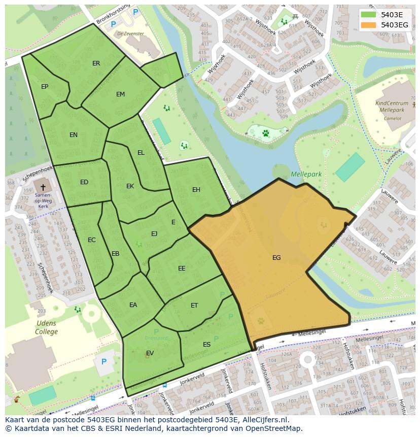 Afbeelding van het postcodegebied 5403 EG op de kaart.