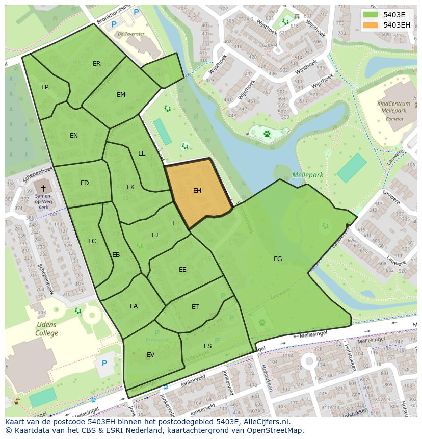 Afbeelding van het postcodegebied 5403 EH op de kaart.