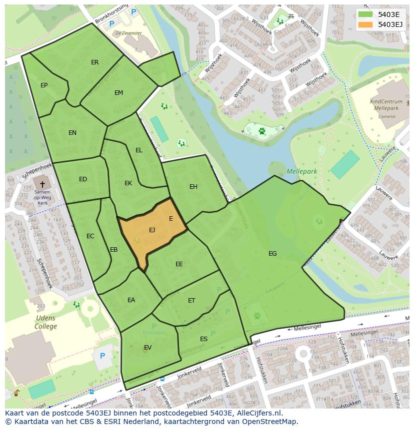 Afbeelding van het postcodegebied 5403 EJ op de kaart.