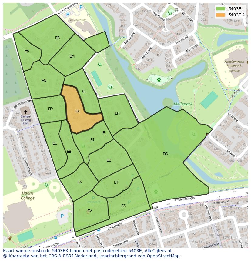 Afbeelding van het postcodegebied 5403 EK op de kaart.