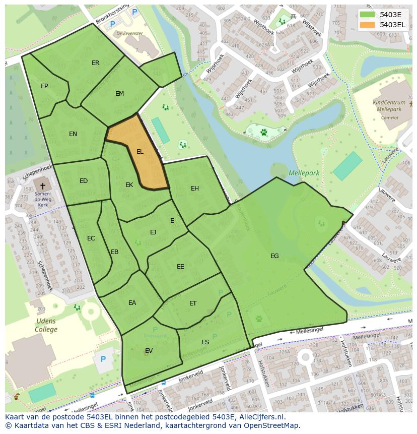 Afbeelding van het postcodegebied 5403 EL op de kaart.