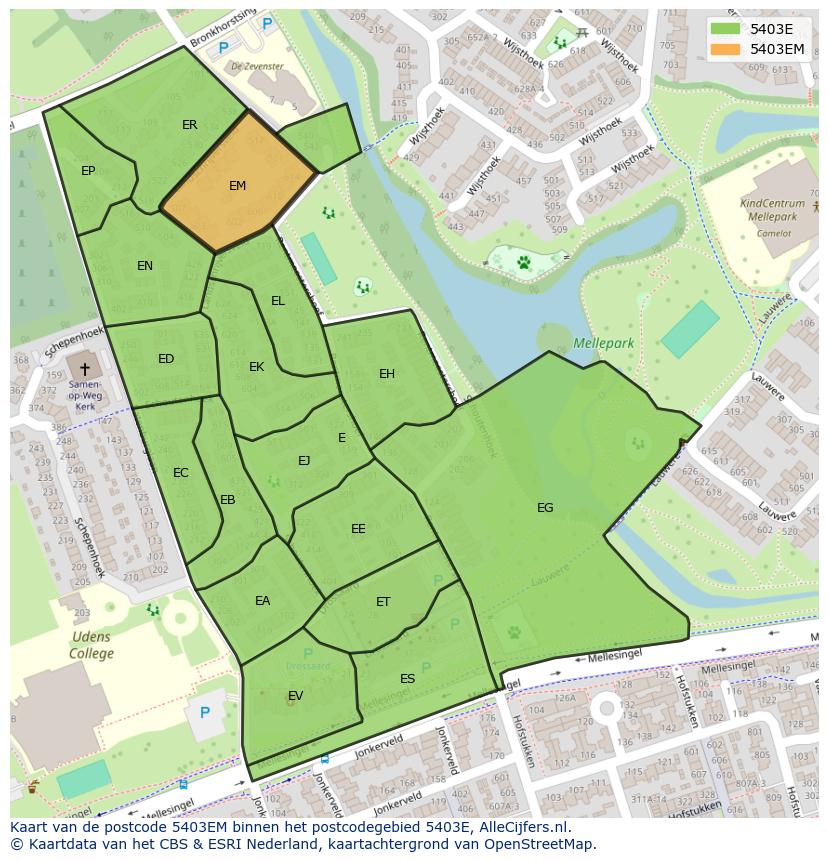Afbeelding van het postcodegebied 5403 EM op de kaart.