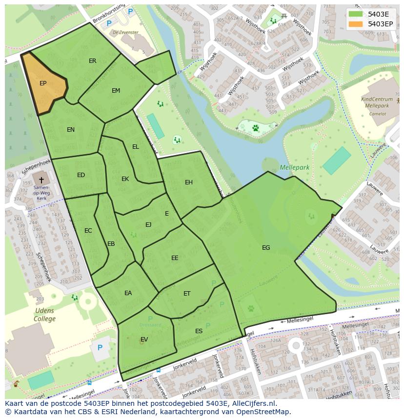 Afbeelding van het postcodegebied 5403 EP op de kaart.