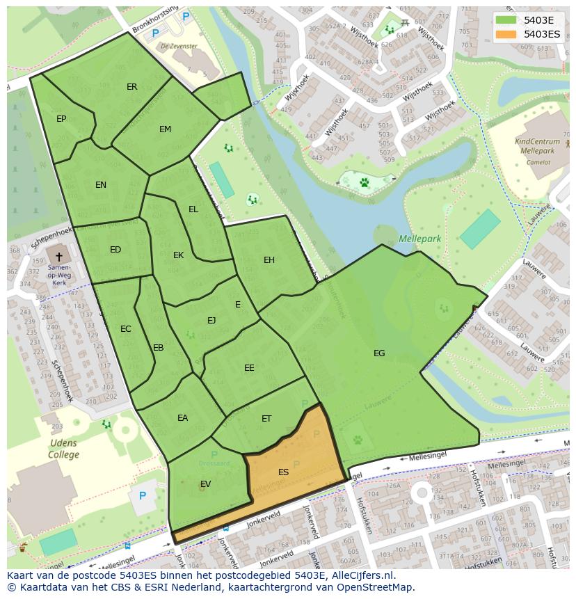 Afbeelding van het postcodegebied 5403 ES op de kaart.