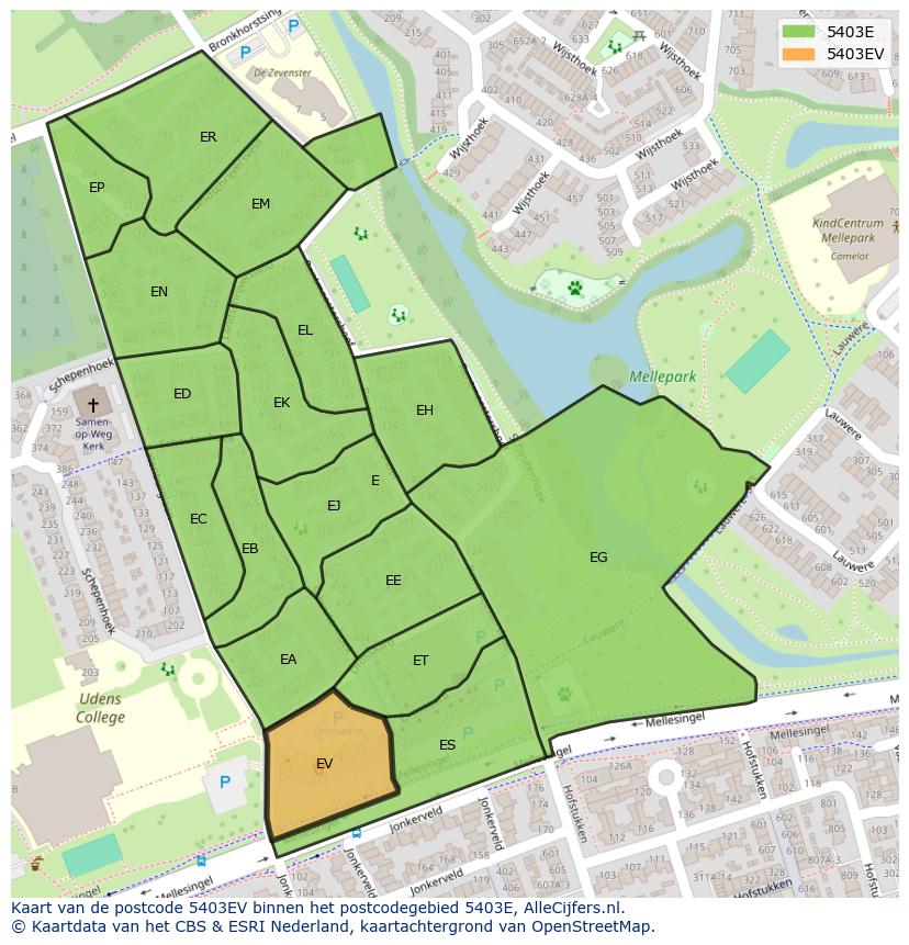 Afbeelding van het postcodegebied 5403 EV op de kaart.
