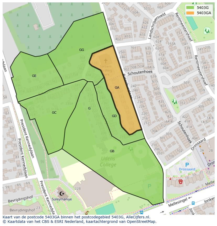 Afbeelding van het postcodegebied 5403 GA op de kaart.