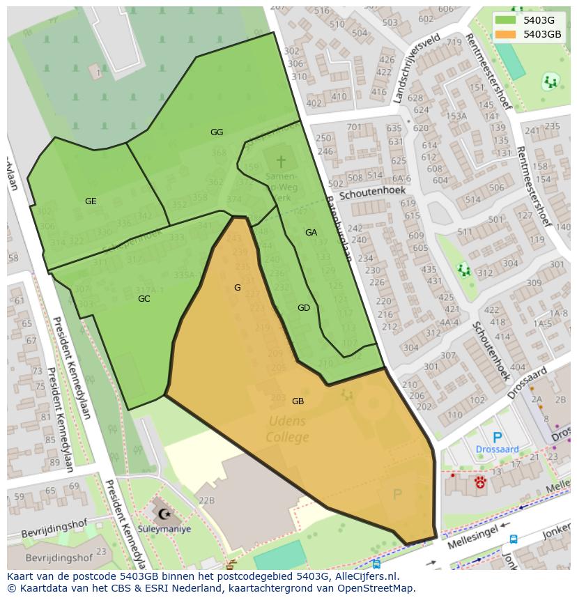 Afbeelding van het postcodegebied 5403 GB op de kaart.