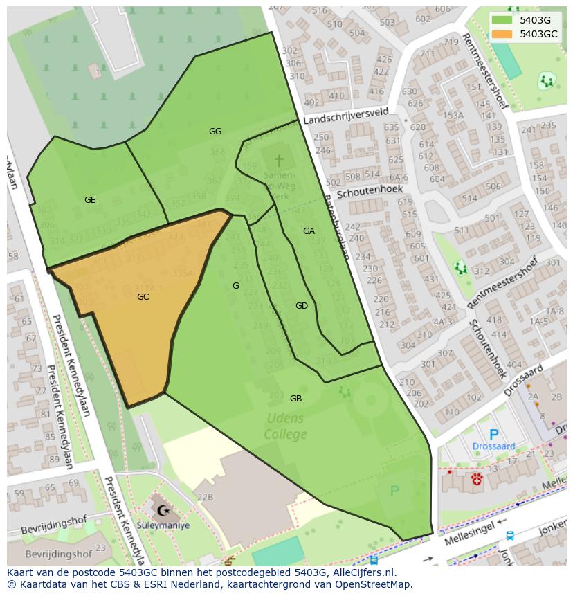 Afbeelding van het postcodegebied 5403 GC op de kaart.