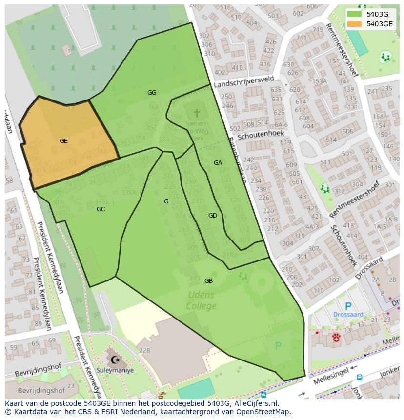 Afbeelding van het postcodegebied 5403 GE op de kaart.