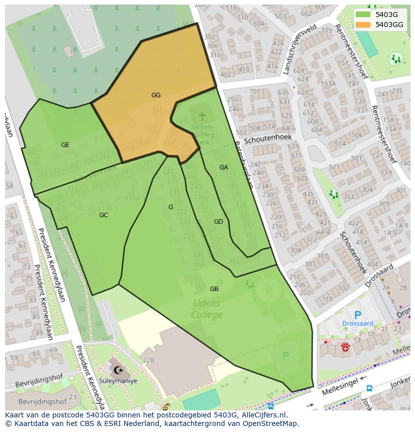 Afbeelding van het postcodegebied 5403 GG op de kaart.