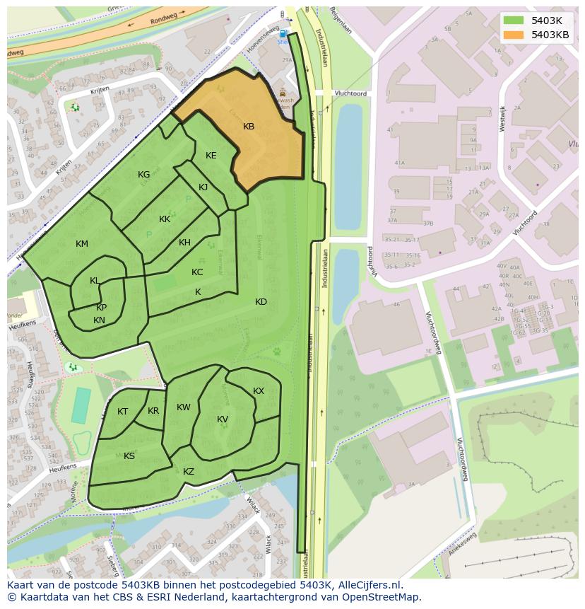 Afbeelding van het postcodegebied 5403 KB op de kaart.