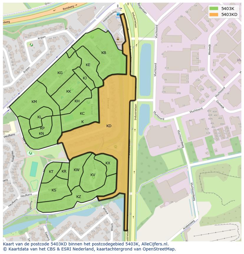 Afbeelding van het postcodegebied 5403 KD op de kaart.